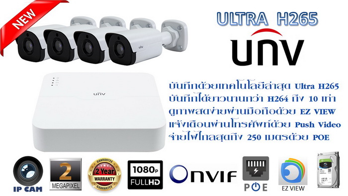Uniview NVR301-04B-P4 CCTV IP 1080p with NVR 2TB security 2 years ราคา 8,900 บาท*ส่งฟรี