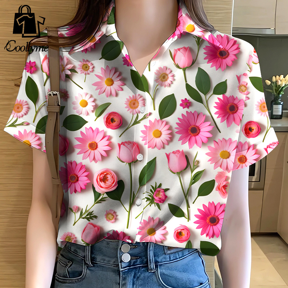 Floral print women Songkran shirt 2568 daily casual short sleeve plus size Street fashion clothes ราคา 193 บาท*ส่งฟรี