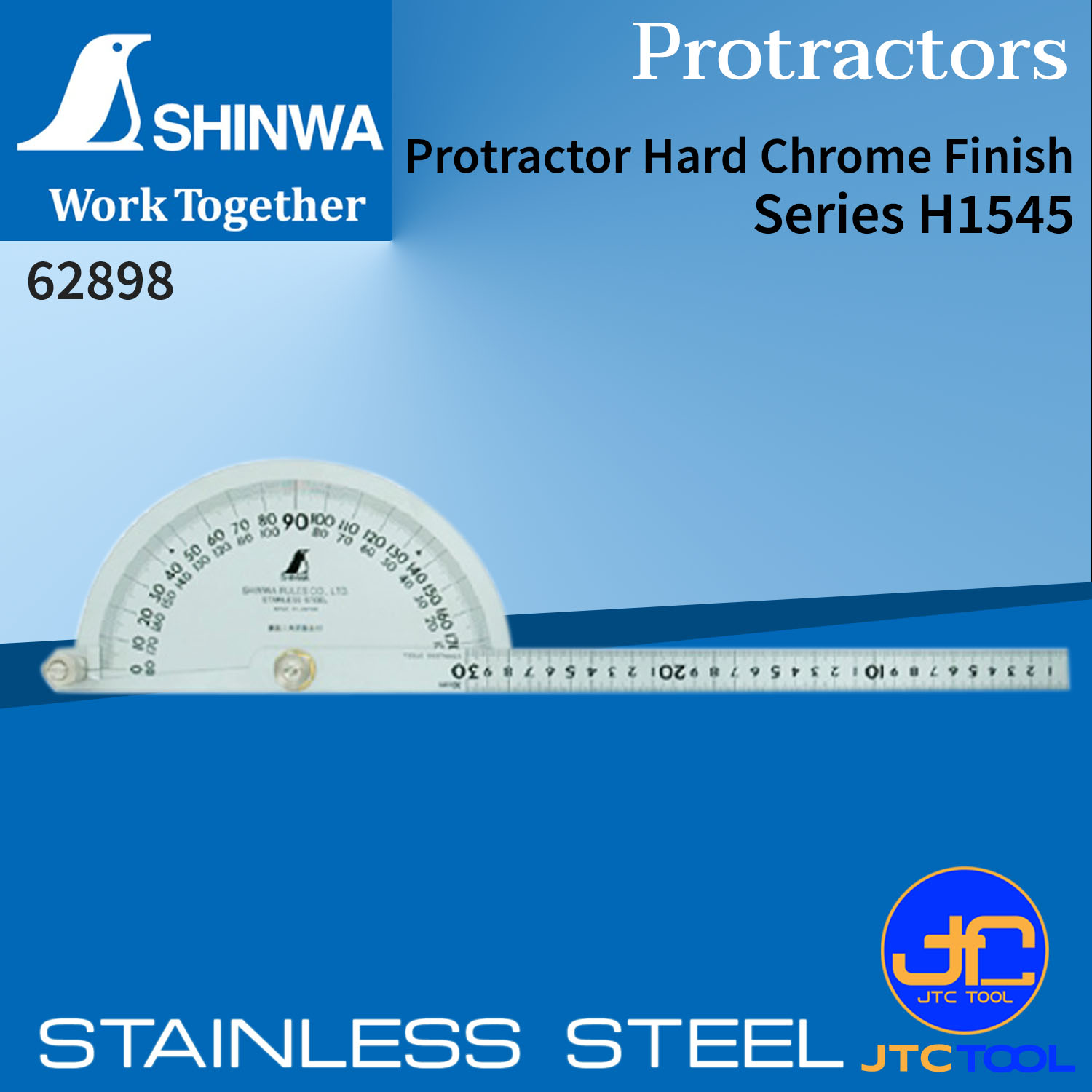 Shinwa ครึ่งวงกลมวัดองศา - Stainless Steel Protractor No.62898