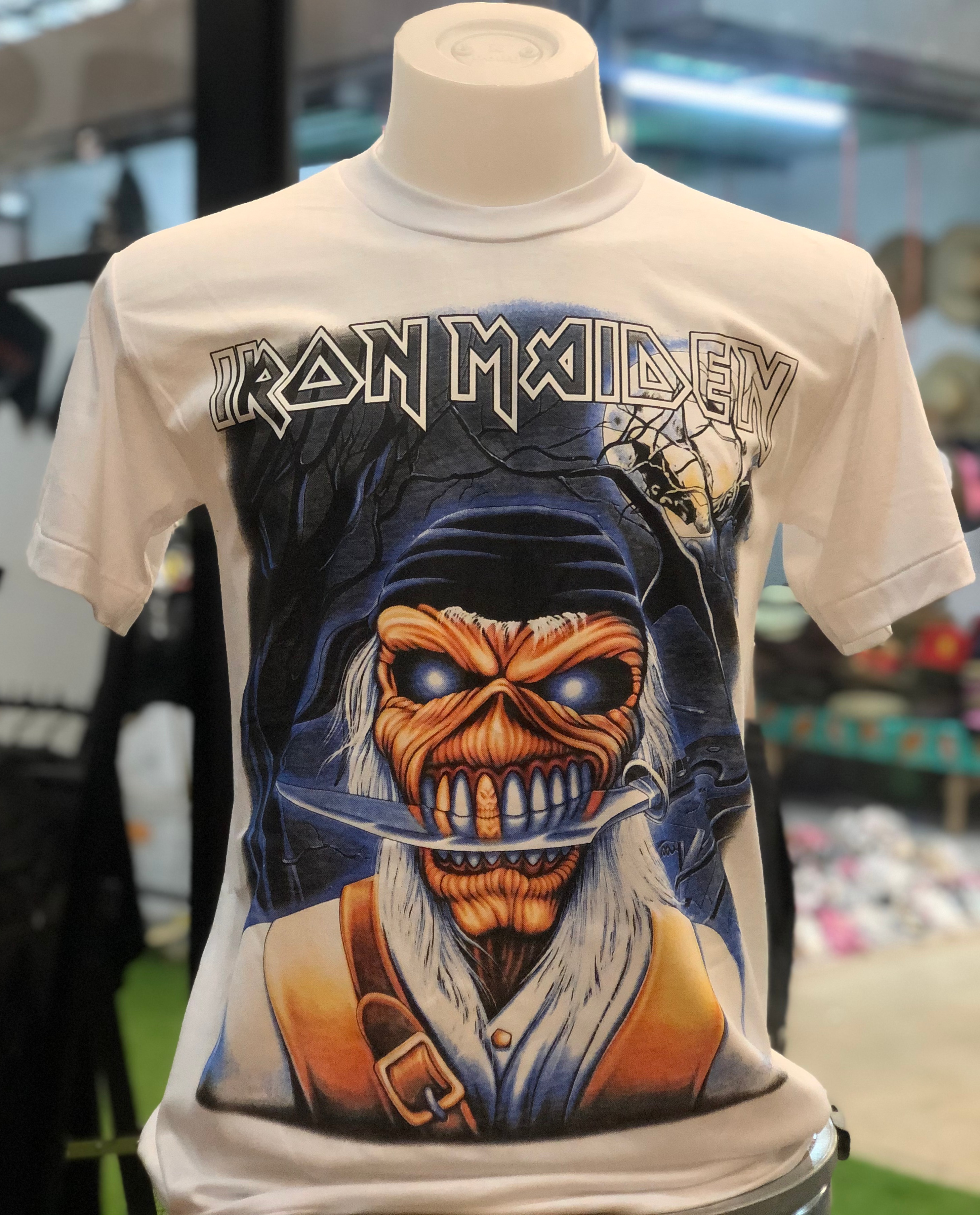 IRON MAIDEN เสื้อวงดนตรีร็อคต่างประเทศ เสื้อชาวร็อค เสื้อยืดคอกลม เสื้อผู้ชาย เสื้อสไตล์วินเทจ ไม่มีตะเข็บขาง สรีนหน้าและหลังขับเนื้อ