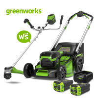 GREENWORKS รถตัดหญ้าเดินอัตโนมัติไร้สาย 60V พร้อมแบตเตอรี่ 2 ก้อนและแท่นชาร์จ  แถมฟรีเครื่องตัดหญ้า 60V (2515207THset)