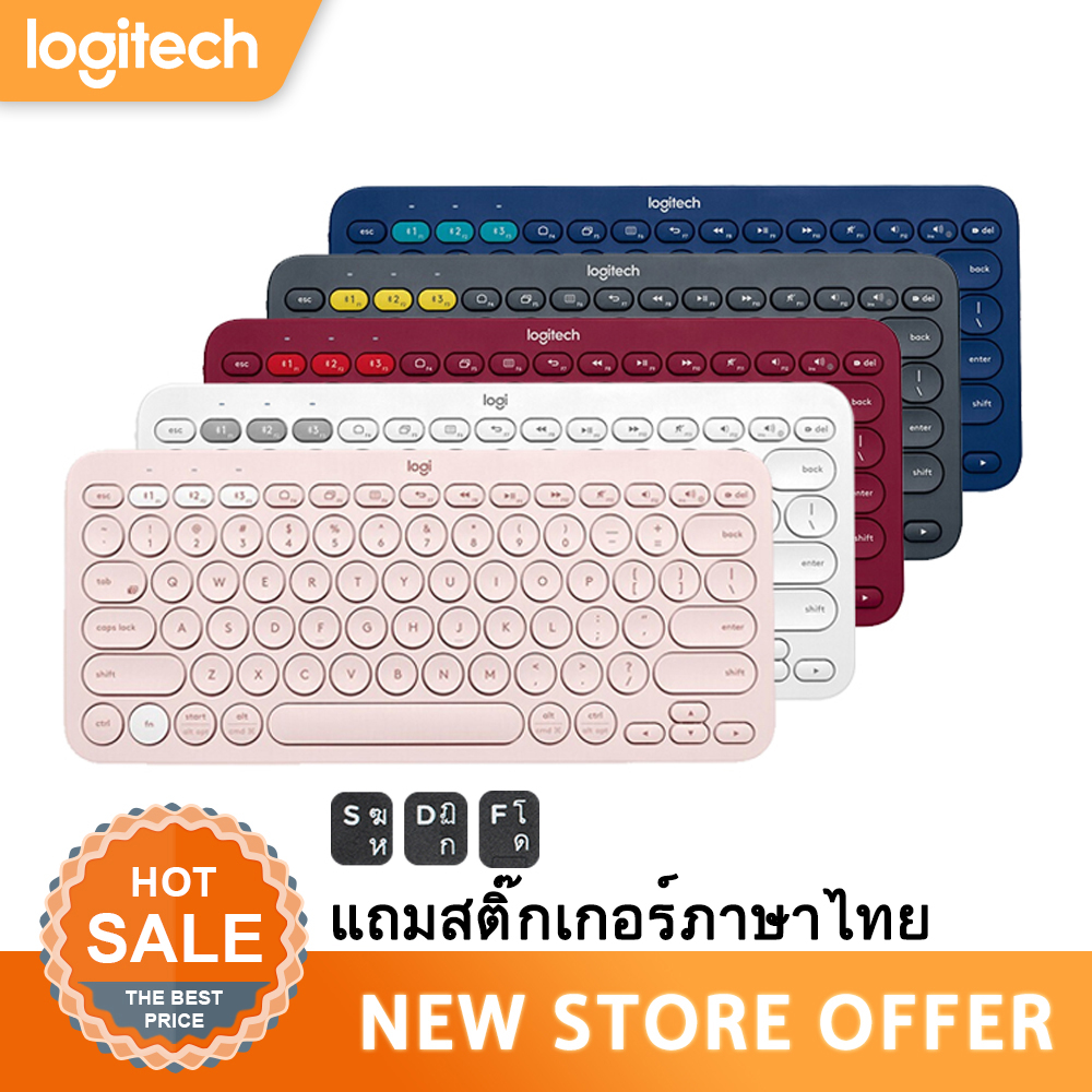 【Free Thai stickers】Logitech K380 โลจิเทค K380 คีย์บอร์ดเกมไร้สายบลูทู ธ คีย์บอร์ดไร้สายแบบหลายอุปกรณ์สำหรับ Windows Mac OS Android iPhone iPad