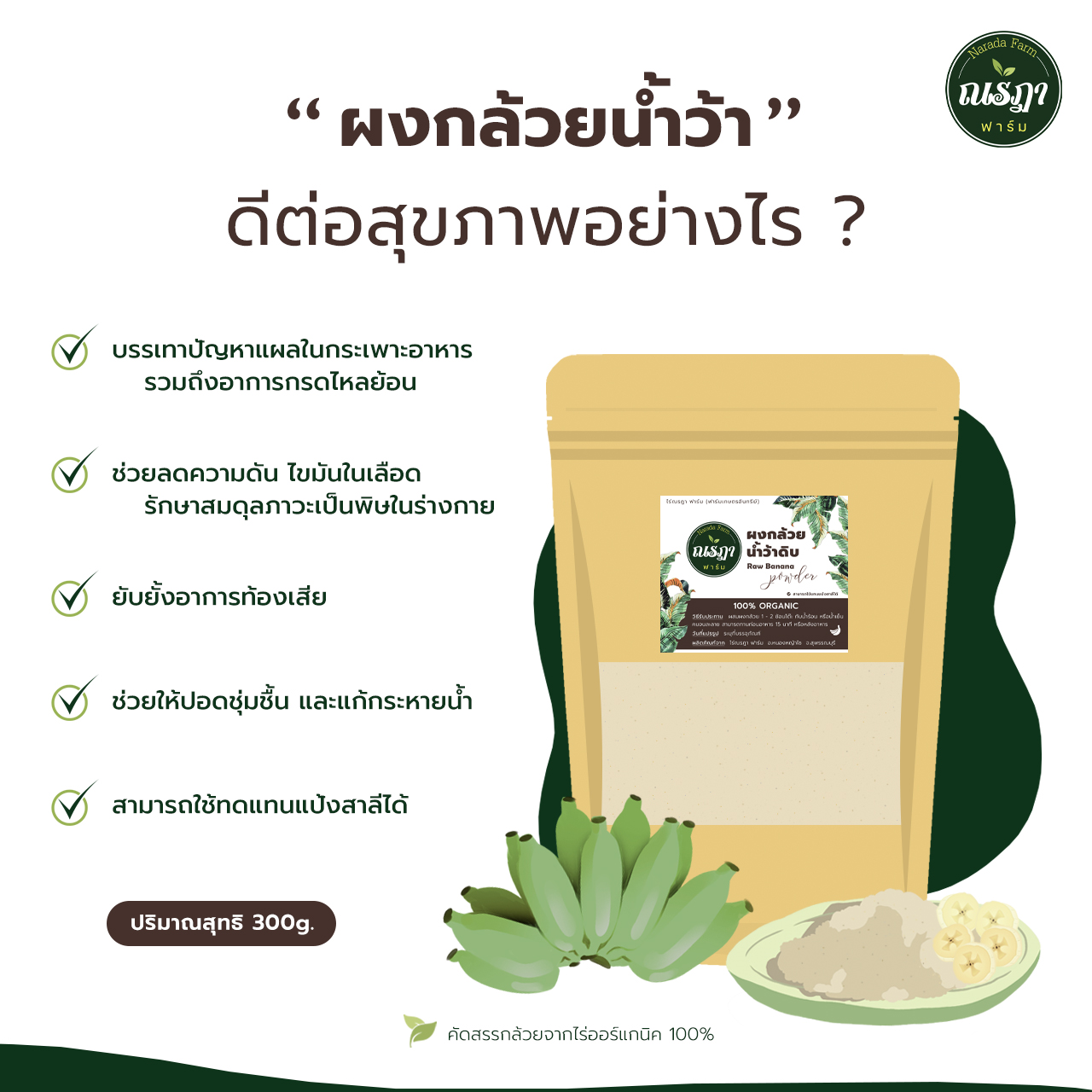 แป้งกล้วย ผงกล้วยดิบแท้ ผงกล้วยดิบ organic ผงกล้วยน้ำว้า ไม่ผสมแป้ง ไร้สารเจือปน 300g. กรดไหลย้อน แผลในกระเพาะ ท้องเสีย ไขมันในเส้นเลือด ราคา 95 บาท*ส่งฟรี