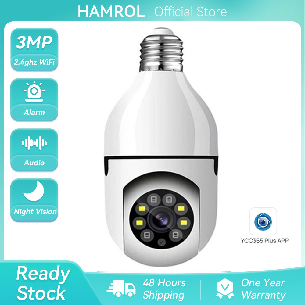 Hamrol Ycc365 Plus App 3Mp Auto Tracking Bulb Ptz Camera Wifi Ip Camera 1080P Full Color Night Vision Wireless Cctv Security Camera ราคา 689 บาท*ส่งฟรี