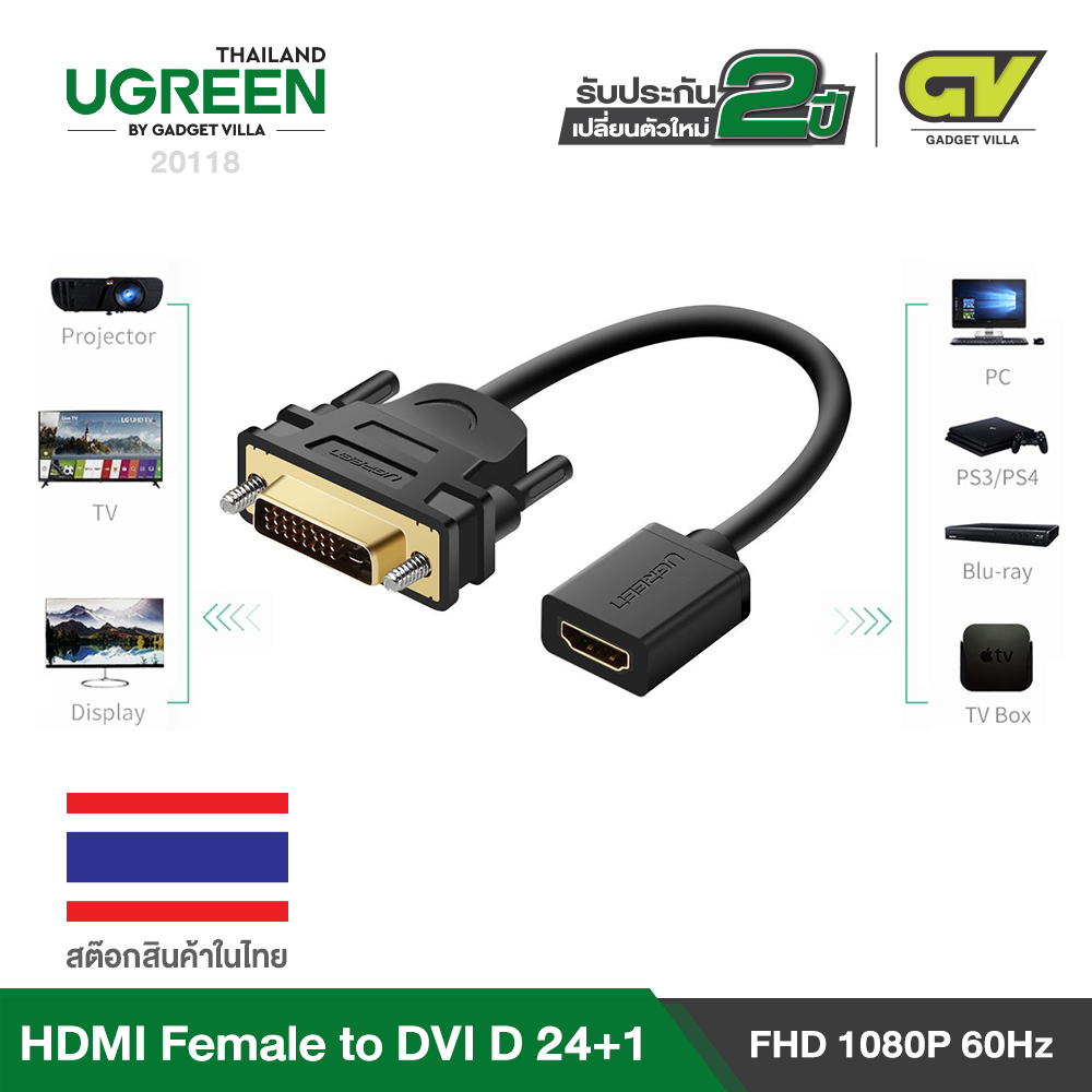 UGREEN สาย HDMI Female to DVI 24+1 DVI-D Male Adapter 22cm. Gold Plated  รุ่น 20118
