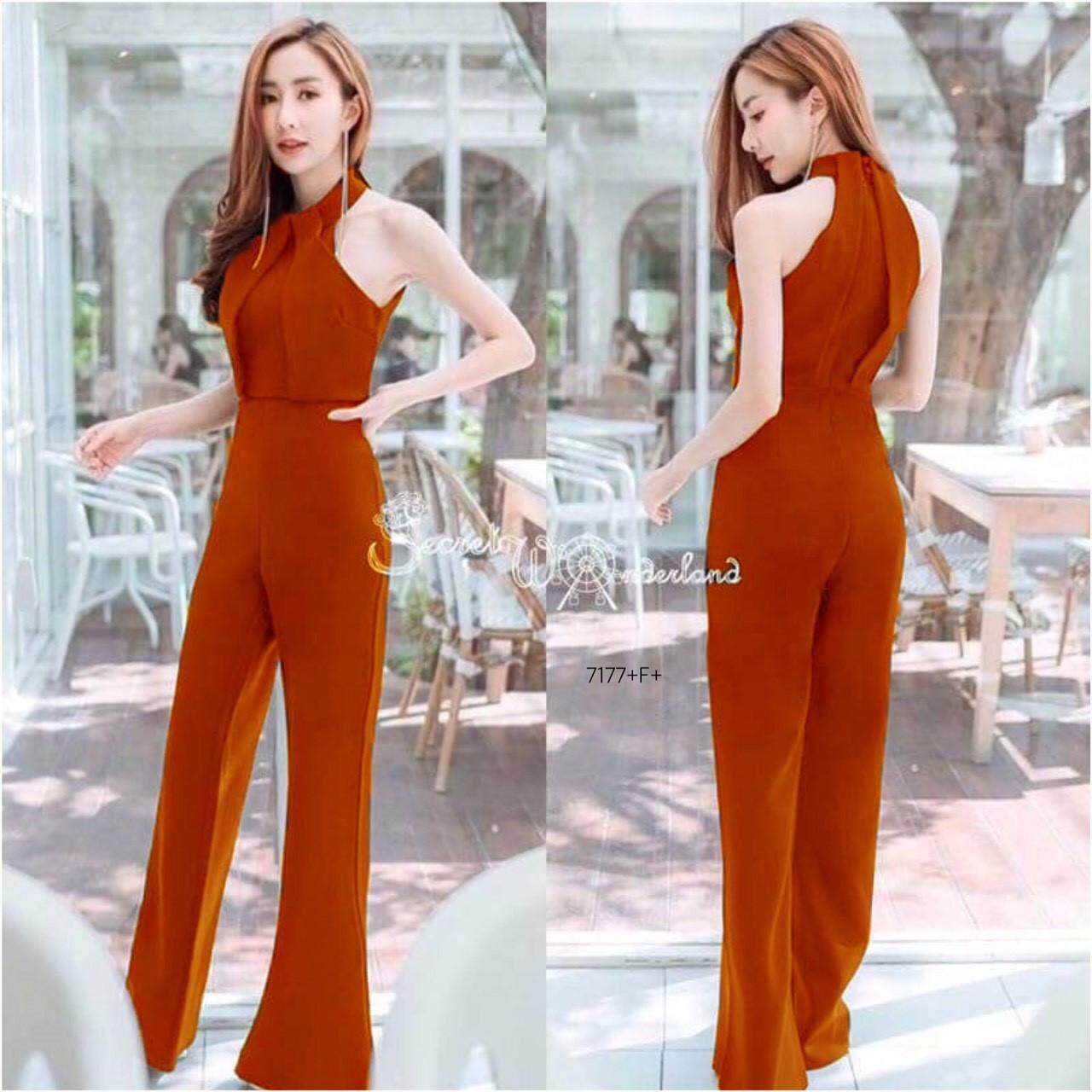 SS7177 Jumpsuit จั๊มสูท คอปีน ทรงคว้านไหล่