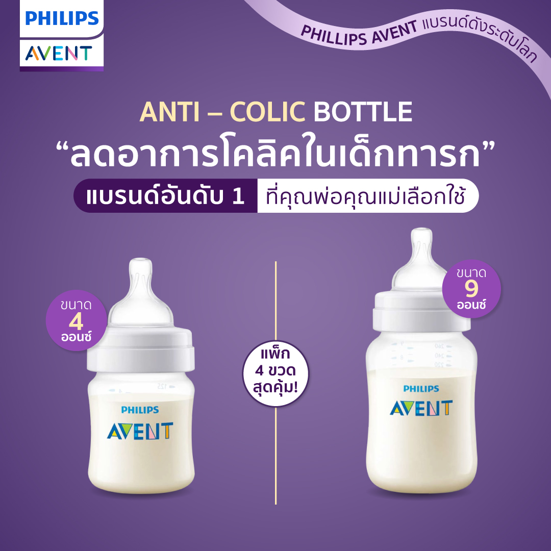 (ถูกมาก)ของแท้ศูนย์ไทย (แพ็ก 4 ขวด สุดคุ้ม!!) Philips Avent ฟิลิปส์ เอเว้นท์ ขวดนม ป้องกันโคลิค คอกว้าง BPA FREE ปลอดสารพิษ
