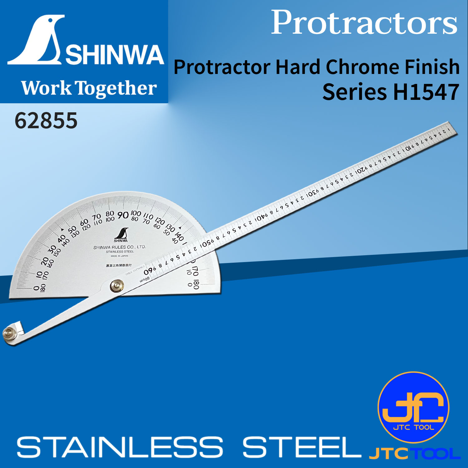 Shinwa ครึ่งวงกลมวัดองศา - Stainless Steel Protractor No.62855