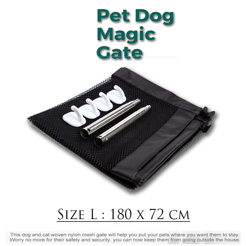 Magic Pet Gate ประตูม้วนกั้นสัตว์เลี้ยงมหัศจรรย์ ม่านรั้วกันสุนัข เป็นประตูกั้นระหว่างสัตว์สามารถติดตั้งง่ายน้ำหนักเบา Size L : 180 x 72 cm