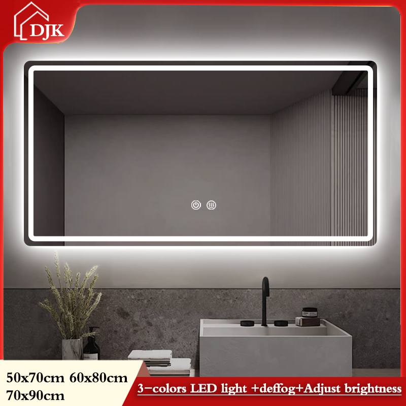 Tri Color Light Rectangular Intelligent Bathroom Mirror Touch LED Light Wall Mounted Anti Fog Touch Dimming Beauty Mirror ราคา 2,400 บาท*ส่งฟรี