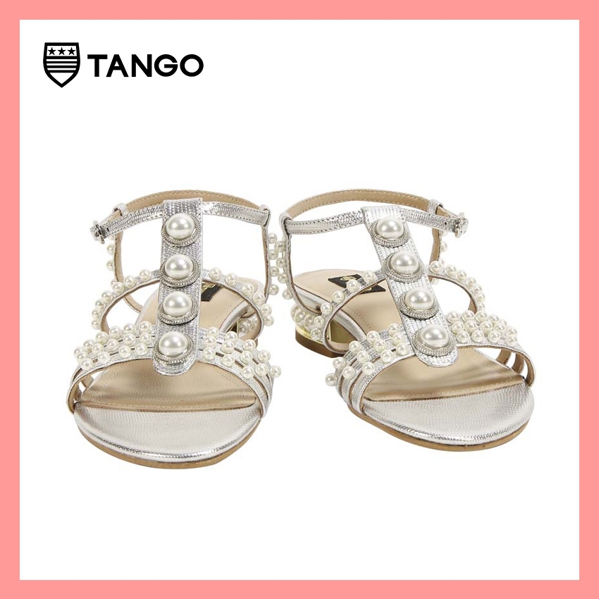TANGO รองเท้าแฟชั่นสตรีรุ่น DAREEYA รองเท้าผู้หญิง ประดับมุก หนังแท้ รองเท้าแตะรัดส้น