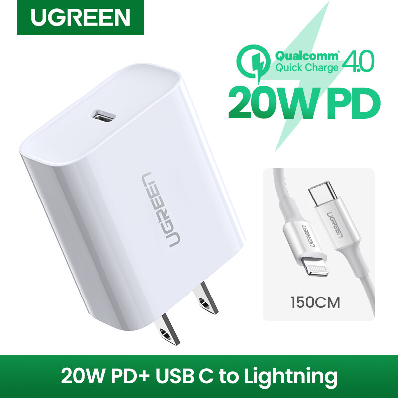 【18/20W】UGREEN สายชาร์จ iPhone 20W USB C Charger PD Fast Charger หัวชาร์จเร็ว， Type C Power Delivery Wall Charger Adapter Compatible for ที่ชาร์จแบต iPhone 12 Pro Max， 11 Pro Max XR 8 Plus