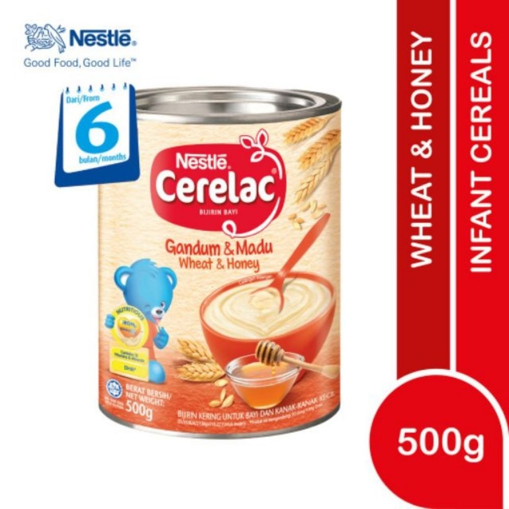 Nestlé cerelac อาหารเด็กสำหรับ 6 เดือน รสแป้งผสมน้ำผึ้ง ขนาด 500 กรัม