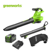 Greenworks เครื่องเป่าและดูดใบไม้ 40V พร้อมแบตเตอรี่และแท่นชาร์จ (2406907set / 2406907)
