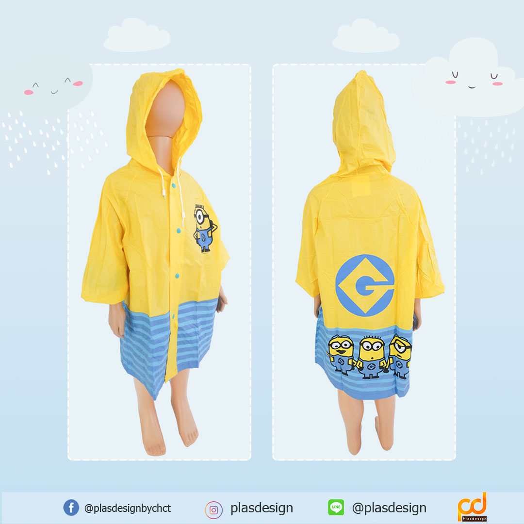 เสื้อกันฝนเด็ก ลาย minion  (MN-19)  เสื้อกันฝนสำหรับเด็ก PVC ลิขสิทธิ์แท้   พร้อมสายรัดหมวก by Plasdesign