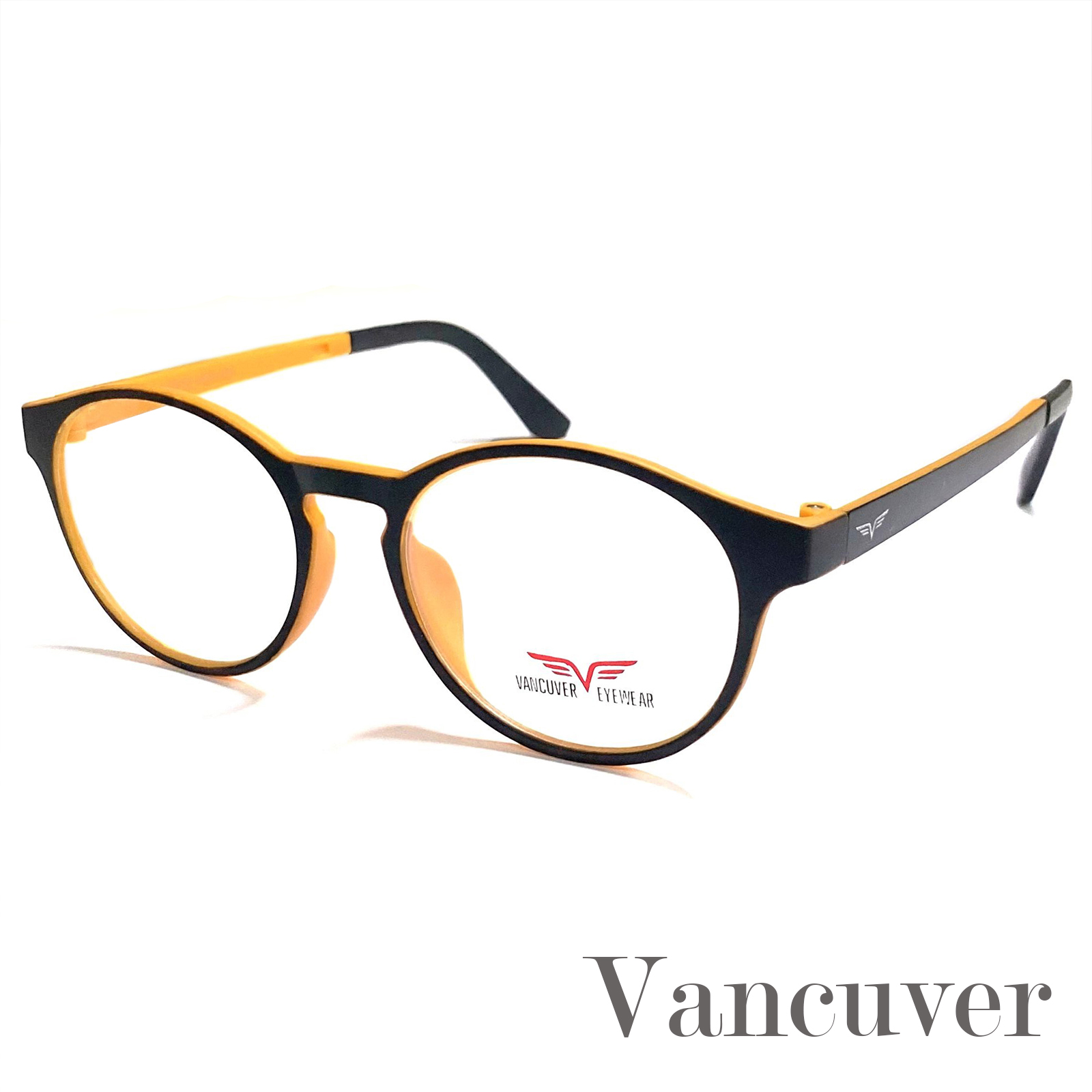 กรอบแว่นตา สำหรับตัดเลนส์ แว่นตา ชาย หญิง Fashion รุ่น Vancuver 1627 สีดำตัดส้ม กรอบเต็ม ทรงเหลี่ยม ขาข้อต่อ วัสดุ พลาสติก พีซี เกรด A รับตัดเลนส์ทุกชนิด