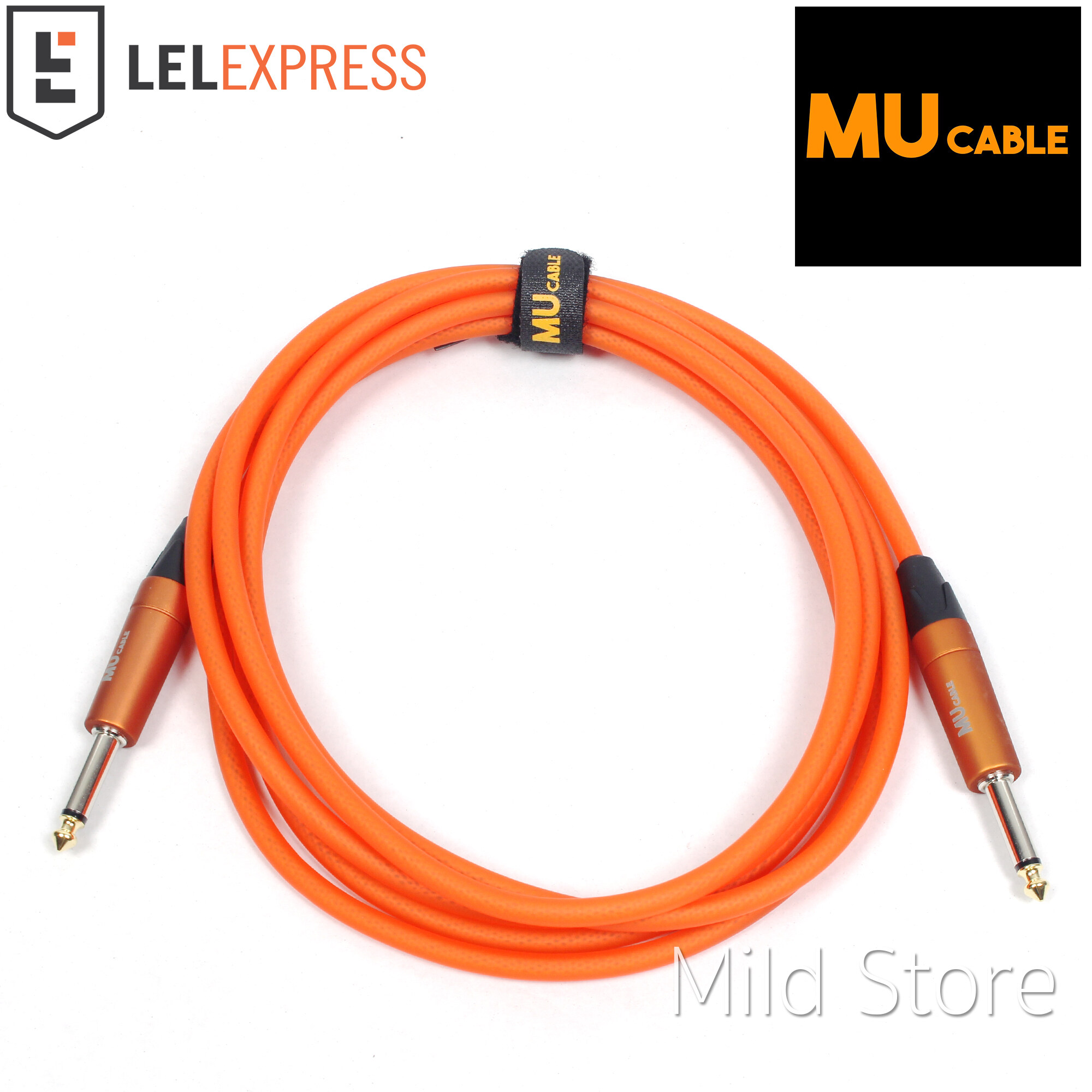 MU Cable สายแจ๊คกีต้าร์ ไฟฟ้า เบสไฟฟ้า สีส้มสะท้อนแสง 3-6 เมตร