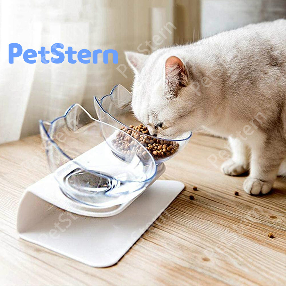 ⌛PetStern⌛ชามแมวชามหมา ที่ให้อาหาร ชามให้อาหารสุนัขและน้องแมวเป็นชามคู่ชามกันลื่นป้องกันกระดูกสันหลัง