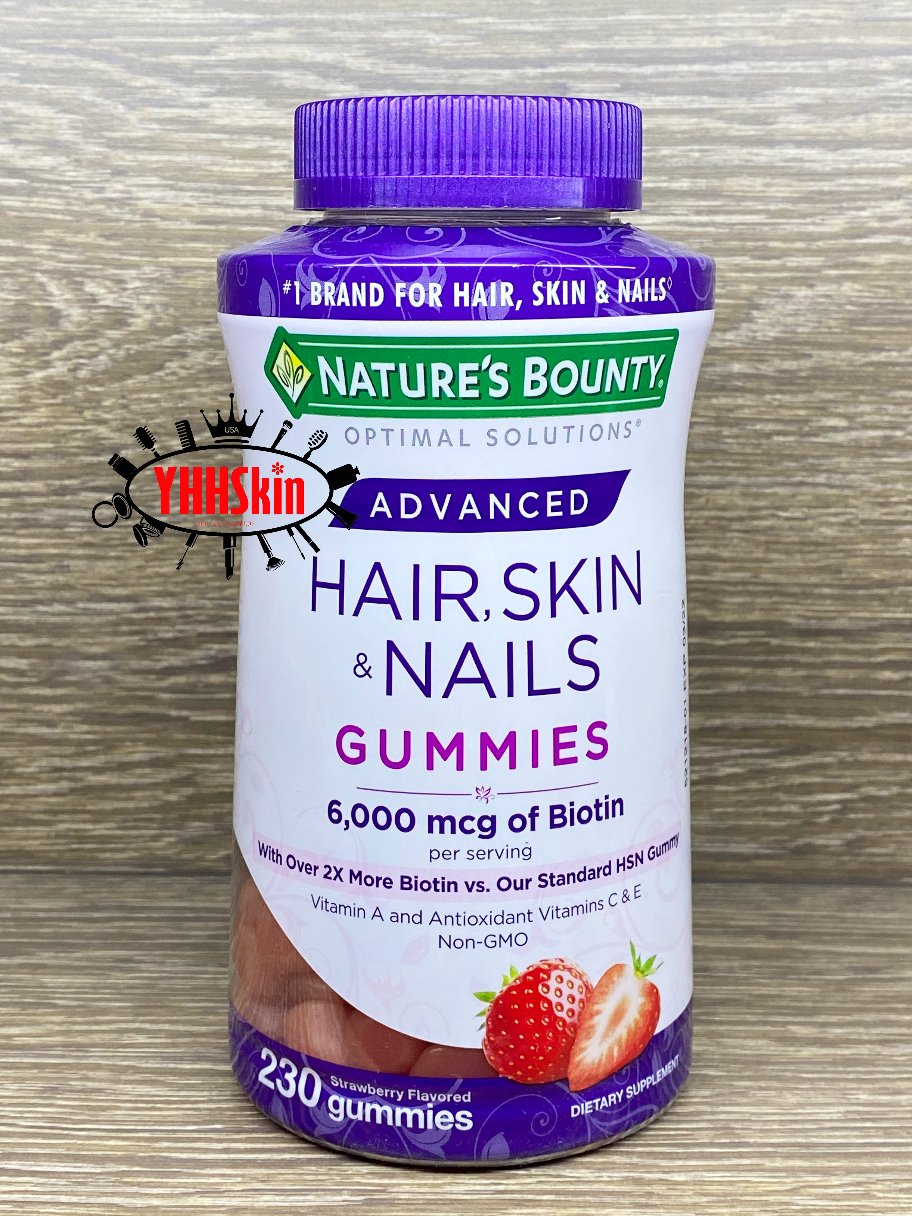 Nature's Bounty Hair Skin & Nails Gummies with Biotin 6000 mcg ( 230 เม็ด ) กระปุกใหญ่ สุดคุ้ม! เพิ่ม ไบโอติน 2 เท่า!!