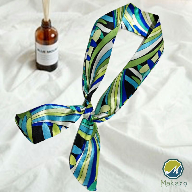 Makayo ริบบิ้นผูกกระเป๋า พิมพ์ลาย ขนาดเล็ก สําหรับผู้หญิง ขนาด 85x4 ซม. Silk scarf