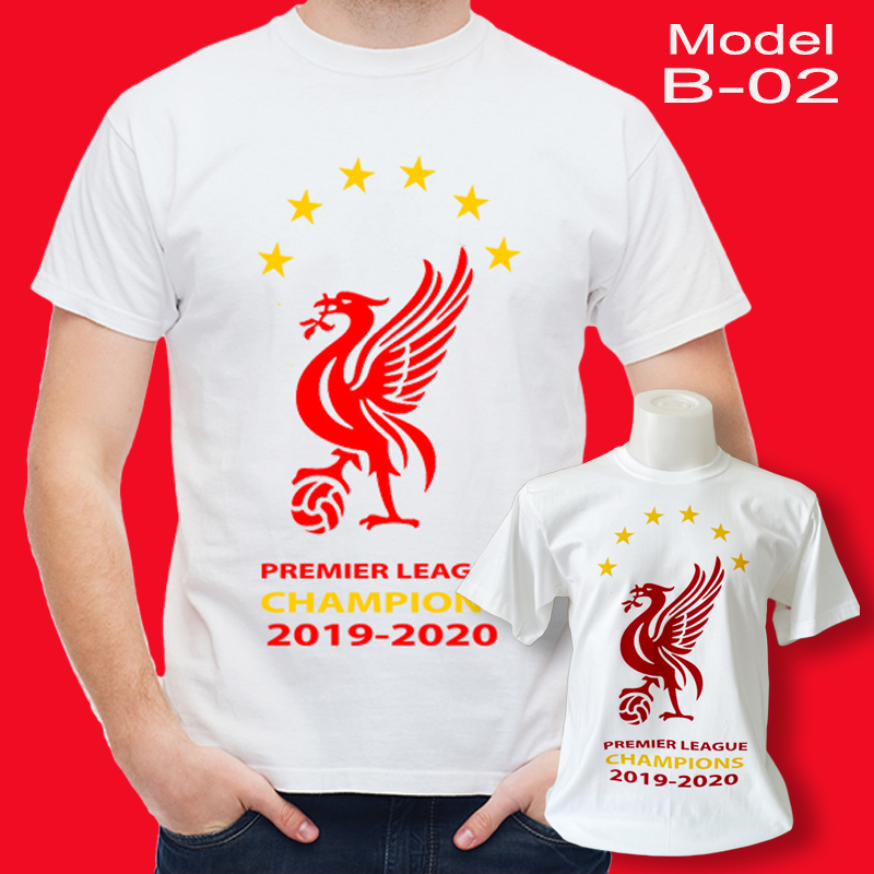 เสื้อยืด สกรีนลายแชมป์พรีเมียร์ลีกลิเวอร์พูล สีขาว - Liverpool Premier League Champions T-Shirt - Model - B-02