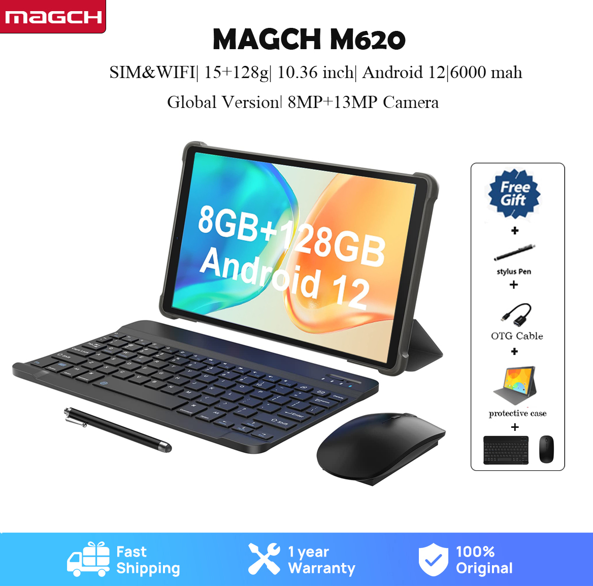 8+7/128GB 2023 new MAGCH M620 10.36-inch tablet computer Android 12 operating system 13MP rear camera 8MP front camera 6000mAh battery original tablet computer Support 4G, Thai insurance for 1 year ราคา 6,018 บาท*ส่งฟรี