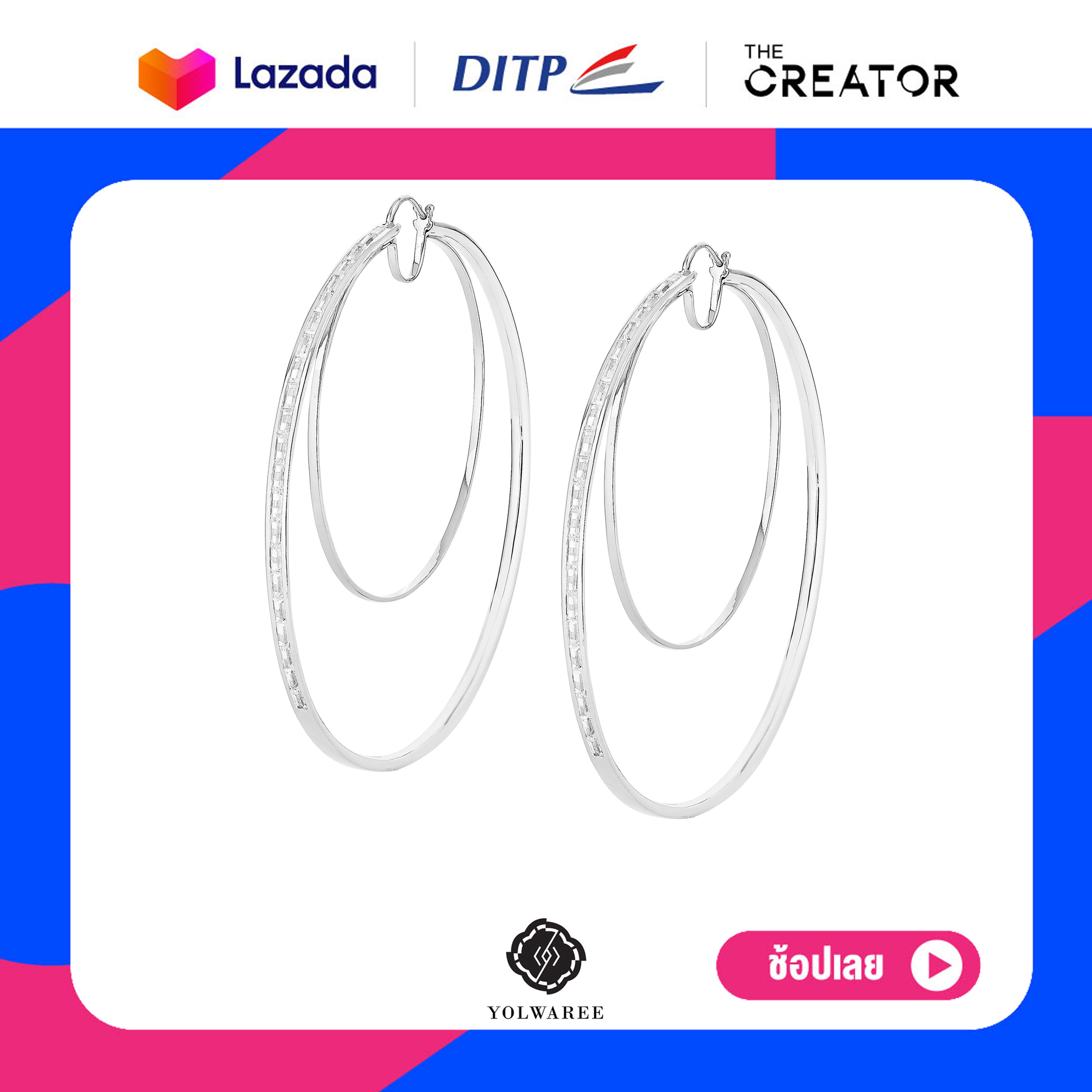 Yolwaree - Waree Statement Hoop Earrings Sterling Silver Earrings Decorated with Cubic Zirconia Diamonds (the Stones Are Cubic Zirconia) ราคา 12,000 บาท*ส่งฟรี