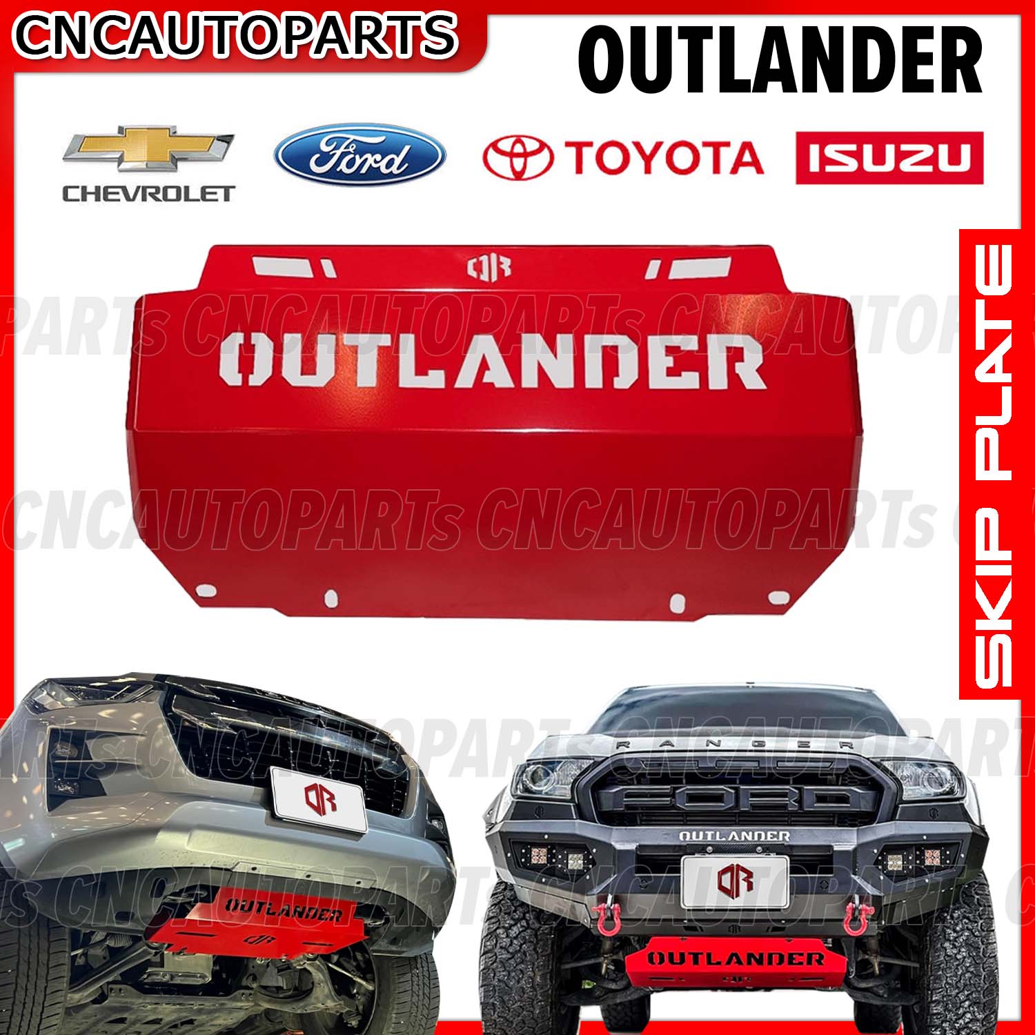(ส่งฟรี) OUTLANDER กันแคร้ง VIGO,REVO,DMAX, FORD RANGER,CHEV COLORADO,TIGER สีแดง Skid plate แผ่นเหล็กใต้เครื่อง กันกระแทกใต้เครื่อง แผงใต้เครื่อง ราคา 2,589 บาท*ส่งฟรี