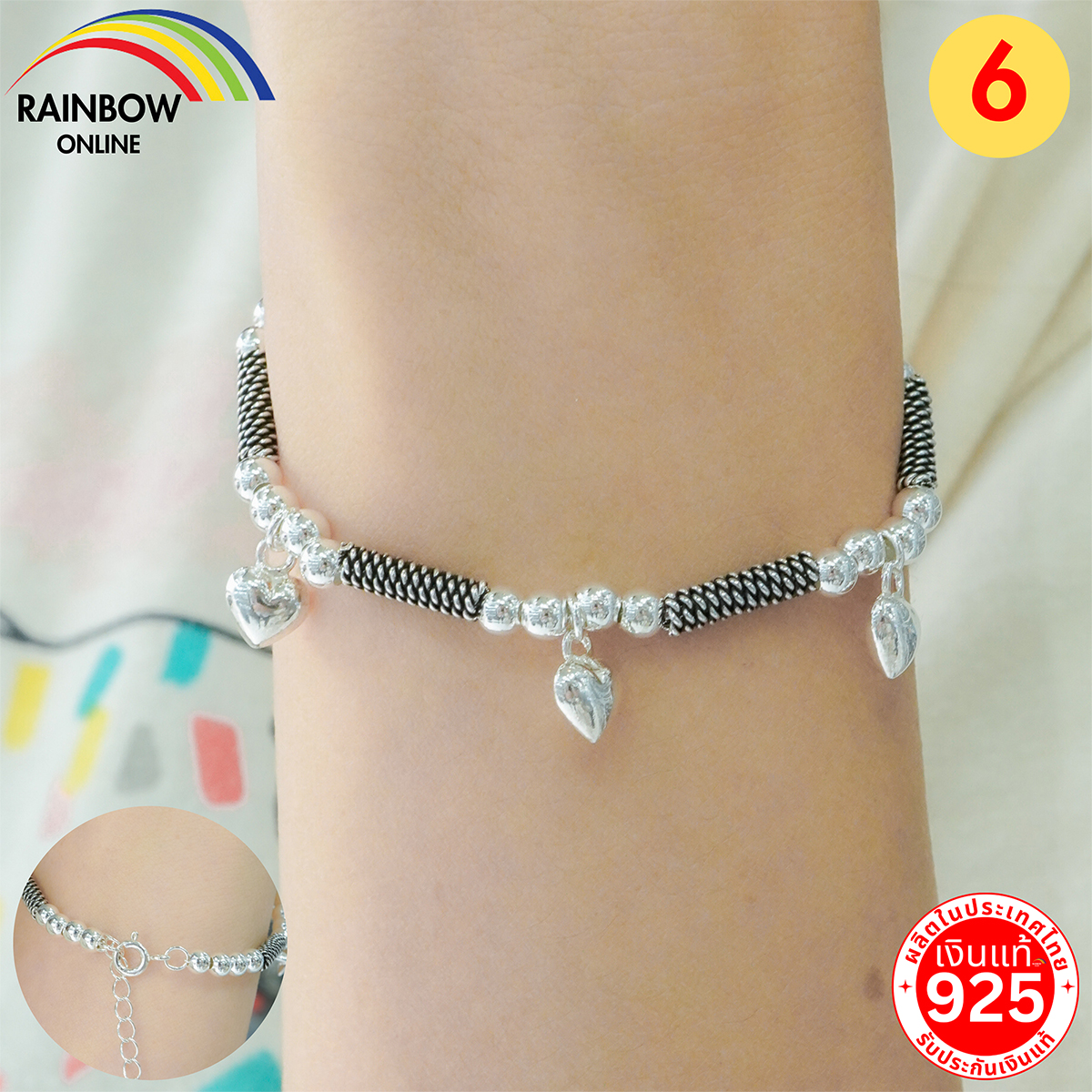 RainbowSilver:สร้อยข้อมือเงินแท้925 สร้อยข้อมือยางยืด กำไลเงินแท้ ถ่ายงานจริง มีวีดีโองานจริง ร้านไทยทำเอง พร้อมส่งA025