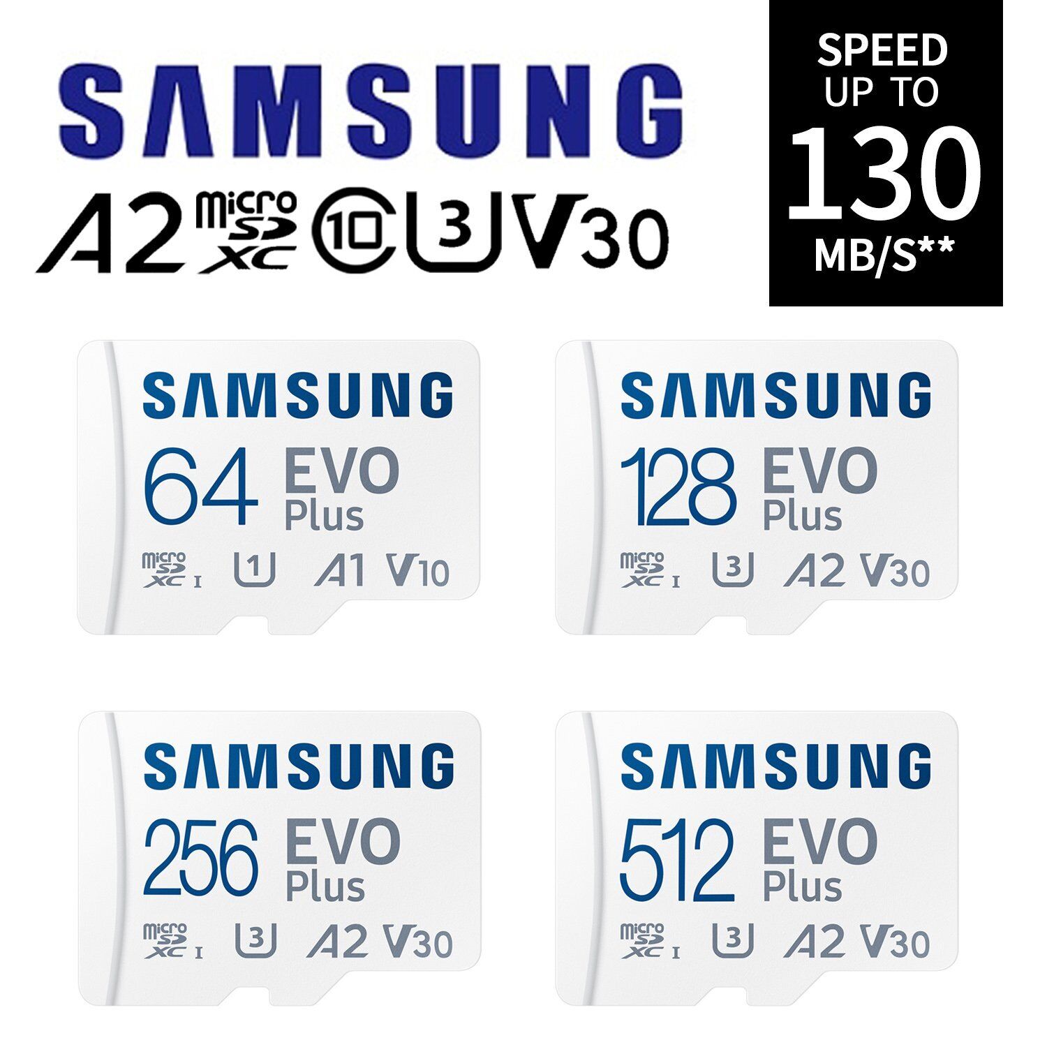 Samsung - microSD 64GB 128GB 256GB 512GB 130MB/s Memory Card ราคา 179 บาท*ส่งฟรี