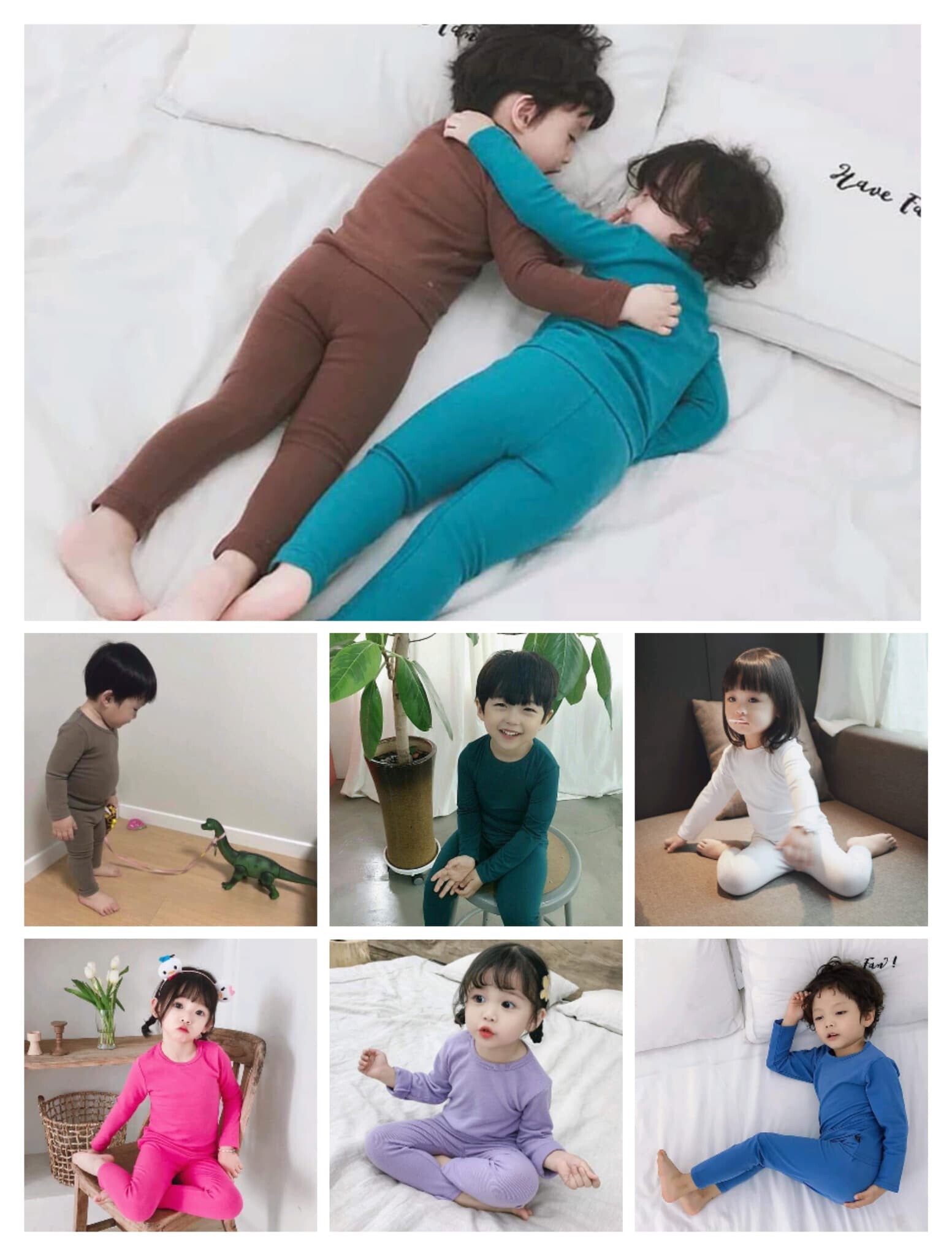 ชุดนอนเด็กพุงป่อง ชุดนอนสีพื้น 30 สี ผ้าคอตตอนนิ่มใส่สบาย กันยุง กันหนาว นอนห้องแอร์ ชุดนอนรัดรูป ชุดนอนสลิมฟิต ชุดนอนเด็กเกาหลี