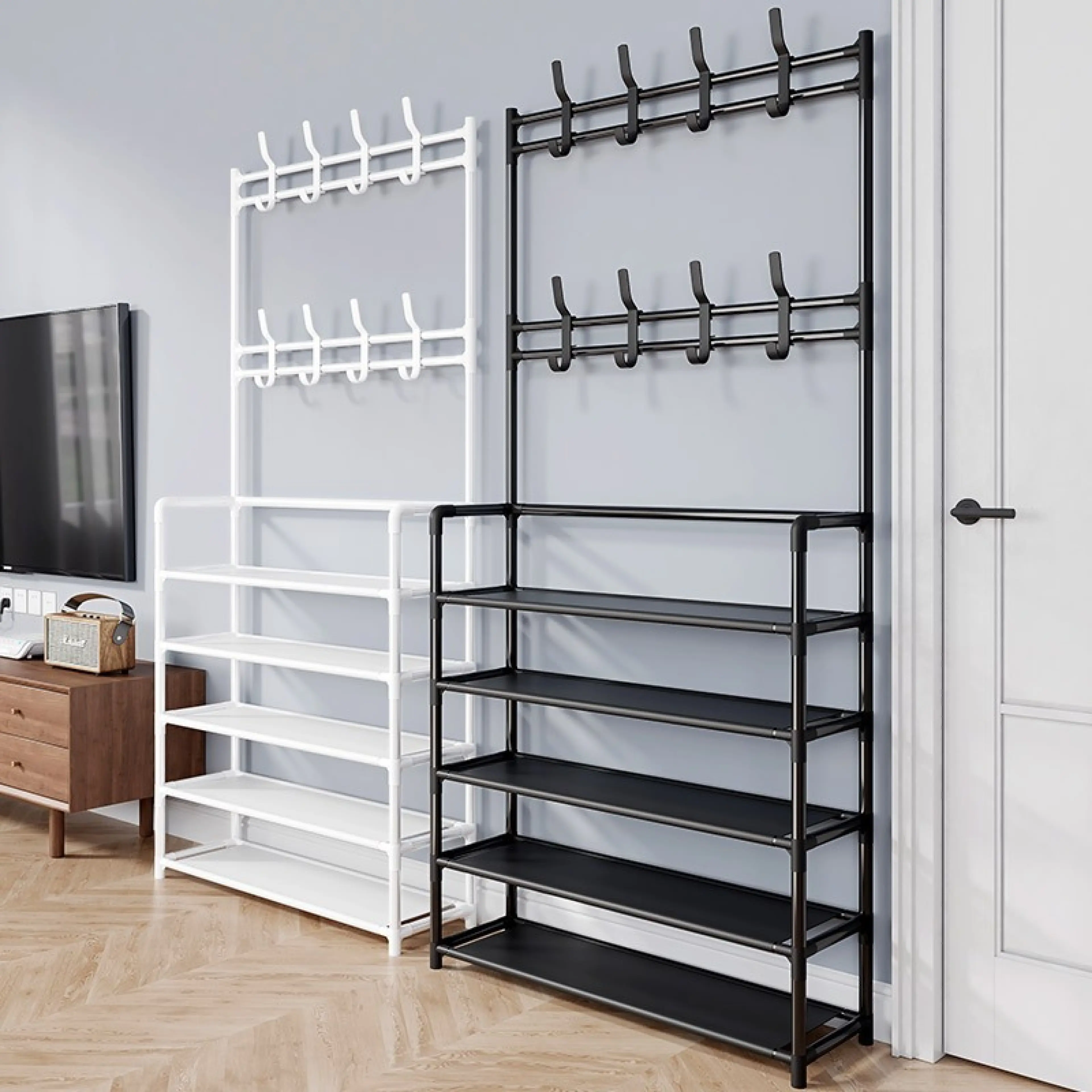 2in1 Shoe Rack, Coat Rack, Multi-Purpose Hanger and Hat Rack Clothes Rack with Shelves, Shoe Rack