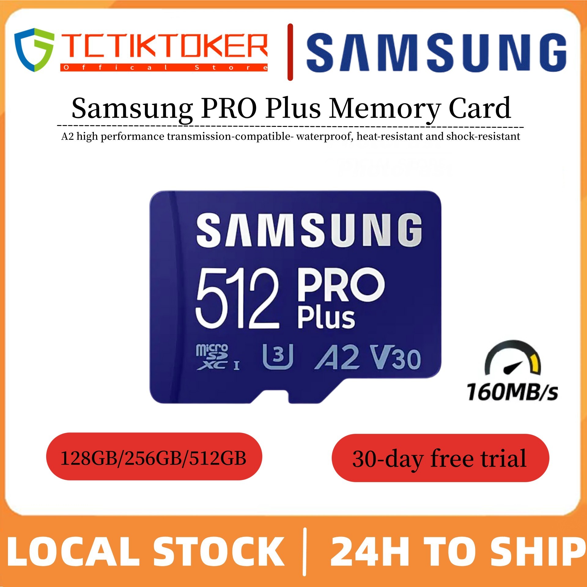 อุปกรณ์จัดเก็บข้อมูล เมมโมรี่การ์ดและไดรฟ์ Samsung PRO Plus 128GB 256GB 512GB การ์ดหน่วยความจำ microSDXC UHS-I(U3)A2 V30 รหัส MC128KA