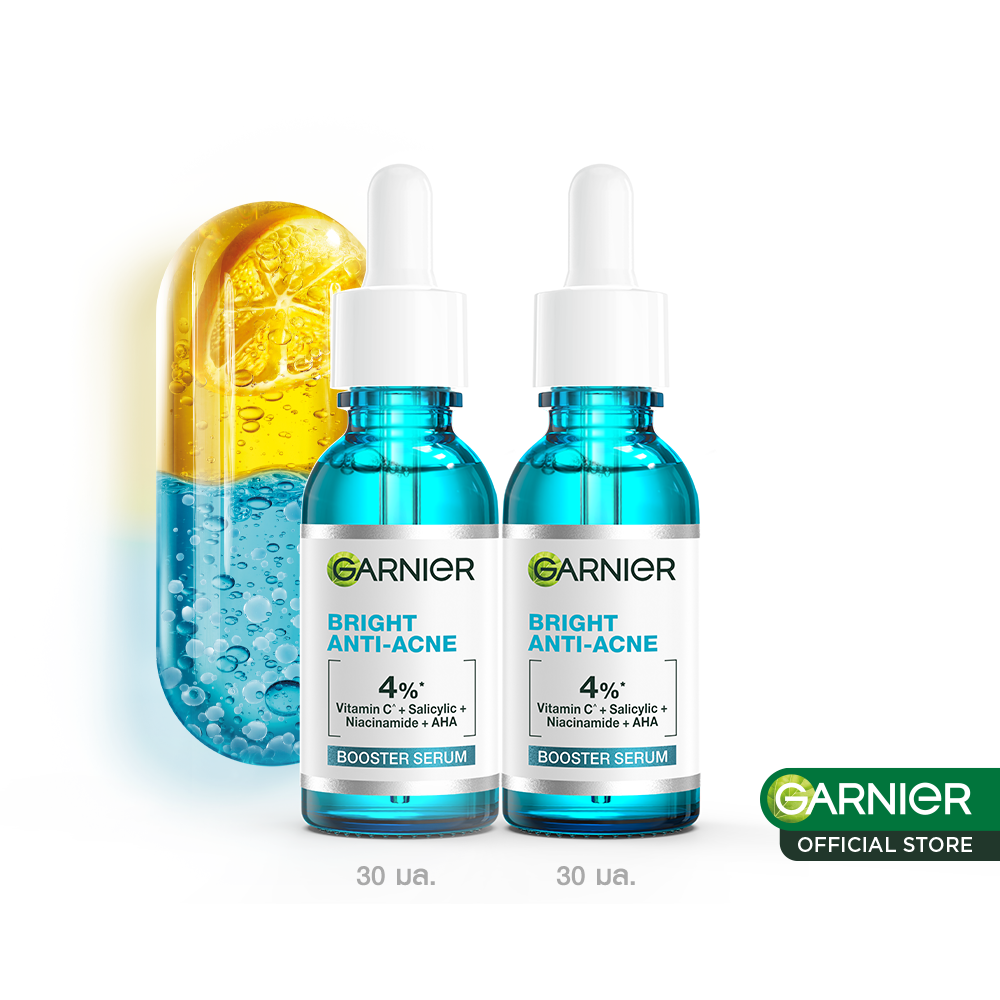 การ์นิเย่ ไบรท์ คอมพลีท แอนตี้-แอคเน่ บูสเตอร์ เซรั่ม 30มล. GARNIER SERUM เซรั่มสำหรับผิวเป็นสิว ...
