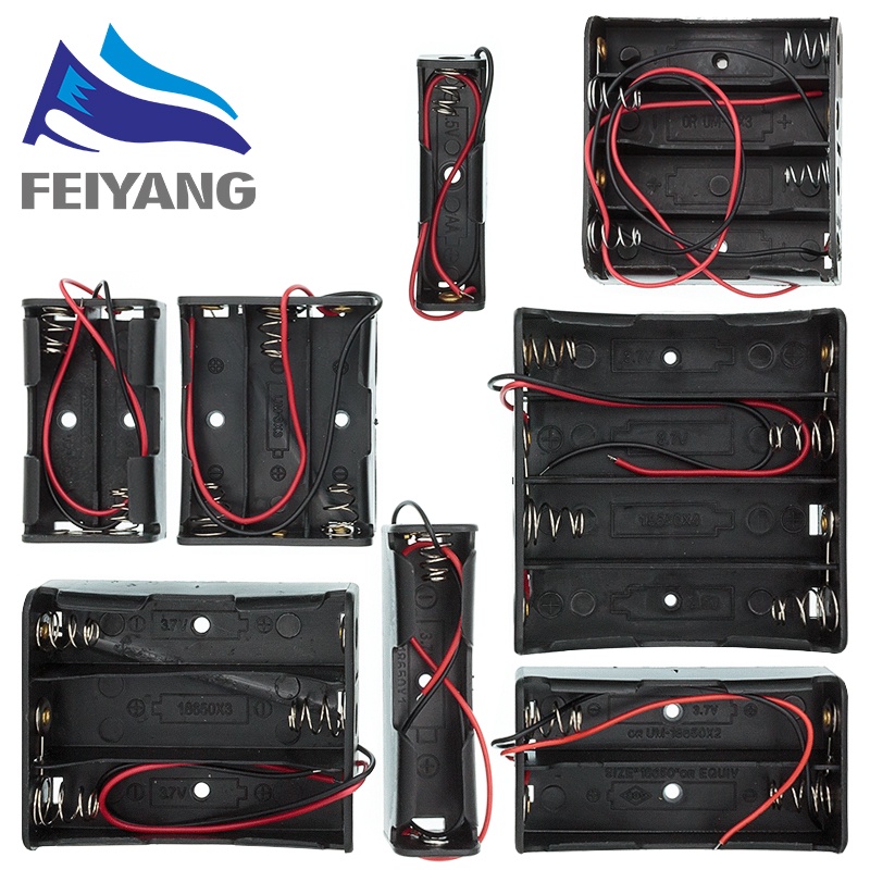 Plastic standard size aa/18650 battery holder box case black with wire lead 3.7v/1.5v clip