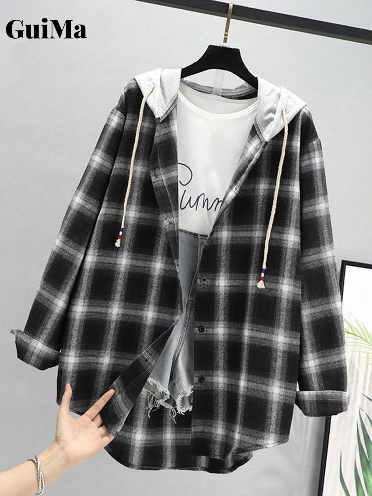 [Guima Regular long-sleeve shirt with sun protection hood. plaid shirt women Women's shirt 2024,Guima long sleeve basic hoodies anti-sunlight plain women plaid shirt female 2024 school uniform 1 beautiful women's clothing hooded sweatershirt women hoodies ราคา 110 บาท*ส่งฟรี