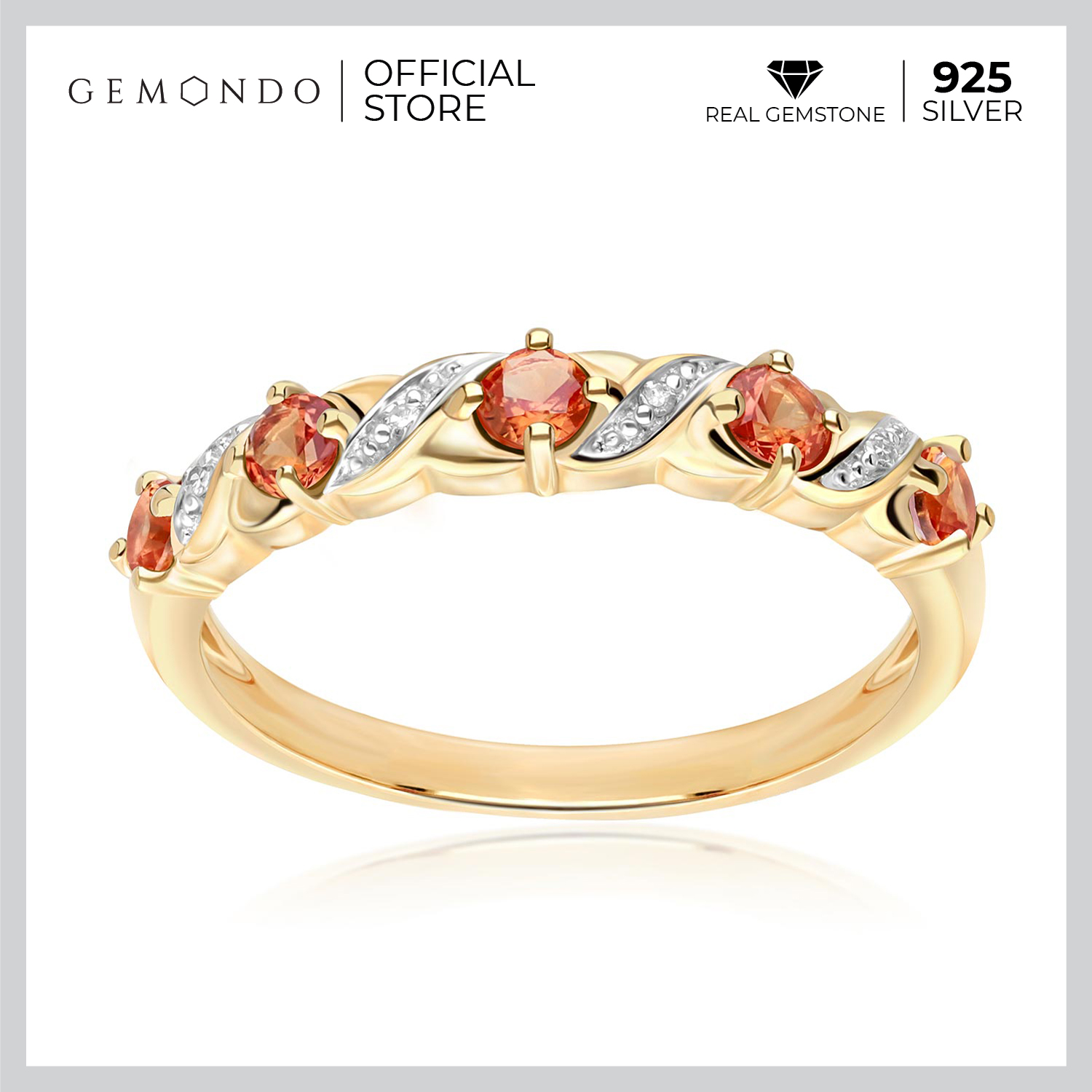 Gemondo 925 Sterling Silver Yellow Gold Plated Orange Sapphire and Diamond Classic Stack Ring ราคา 3,200 บาท*ส่งฟรี