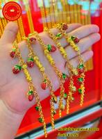 สร้อยข้อมือลายสตอเบอรี่  จี้ปี่เซี๊ยะทองเเท้ 99.99% หนัก 0.1 กรัม