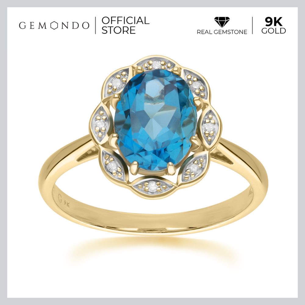 Gemondo 9K Gold Oval London Blue Topaz & Diamond Classic Luxe Ring ราคา 11,990 บาท*ส่งฟรี