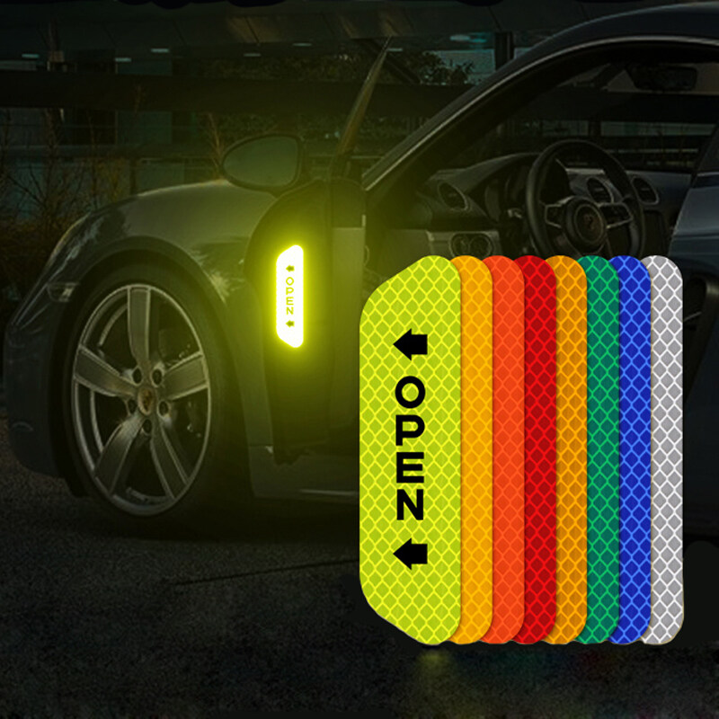 [I Car Store] เซ็ต4ชิ้น สติ๊กเกอร์เรืองแสงติดรถยนต์ แถบสติ๊กเกอร์สะท้อนแสง