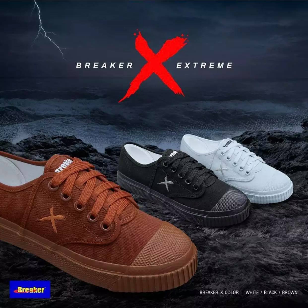 รองเท้าผ้าใบนักเรียนเบรกเกอร์ Breaker - X รุ่น BK-X สีขาว สีน้ำตาล สีดำ Size 37-45