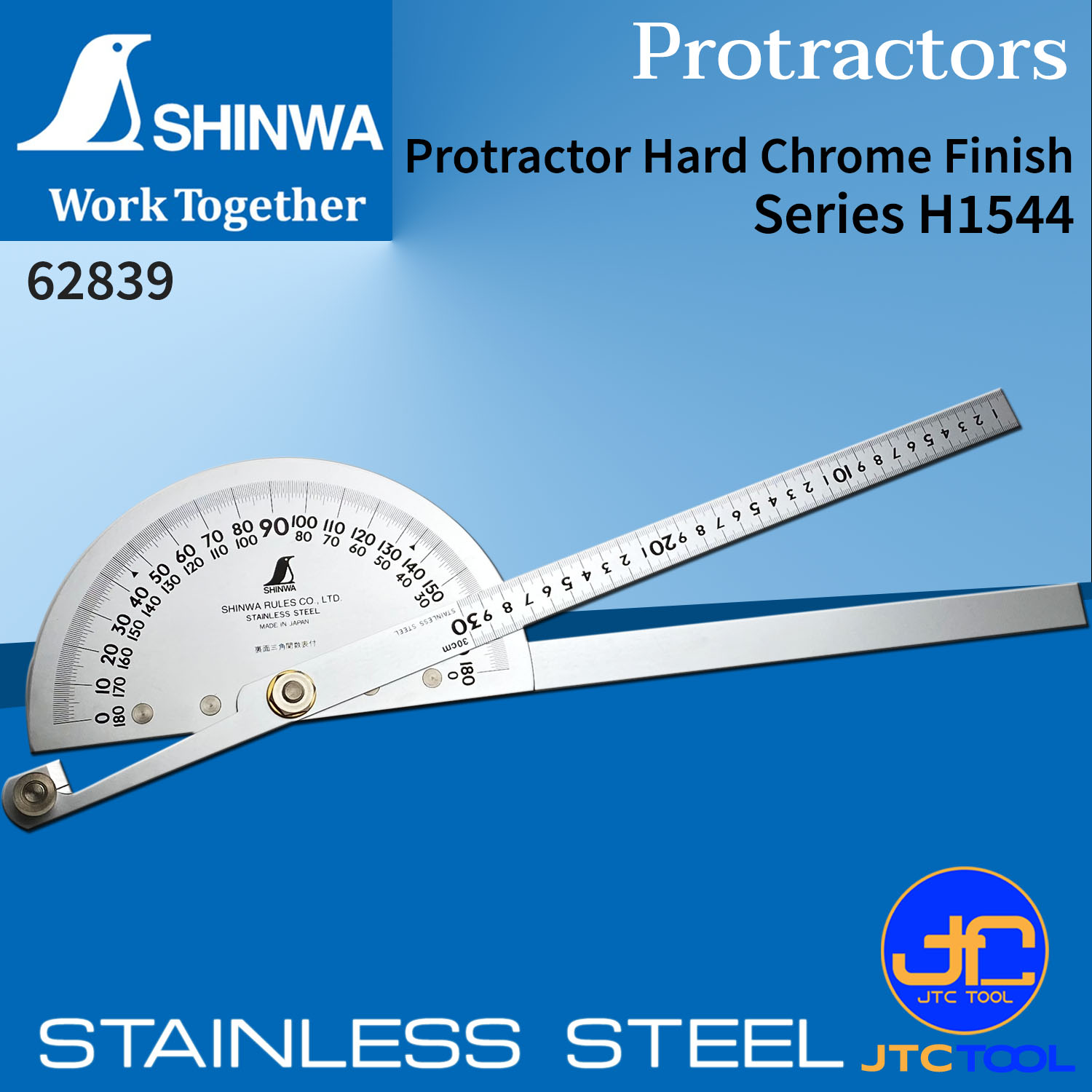 Shinwa ครึ่งวงกลมวัดองศา - Stainless Steel Protractor No.62839