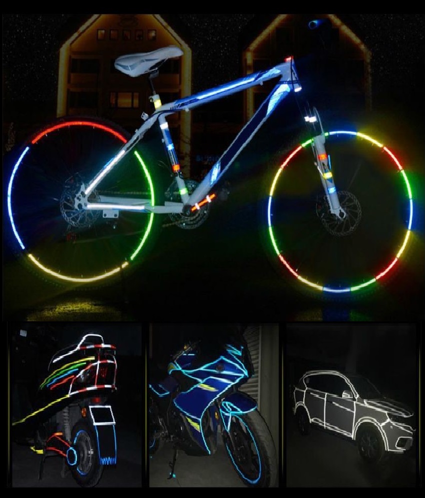 สติกเกอร์สะท้อนแสงล้อรถจักรยาน สติ๊กเกอร์สะท้อนแสง ตัดเป็นโค้งของล้อไว้แล้ว แกะออกแล้วนำไปติดล้อตกแต่งส่วนต่างได้อย่างง่ายดาย 4สี