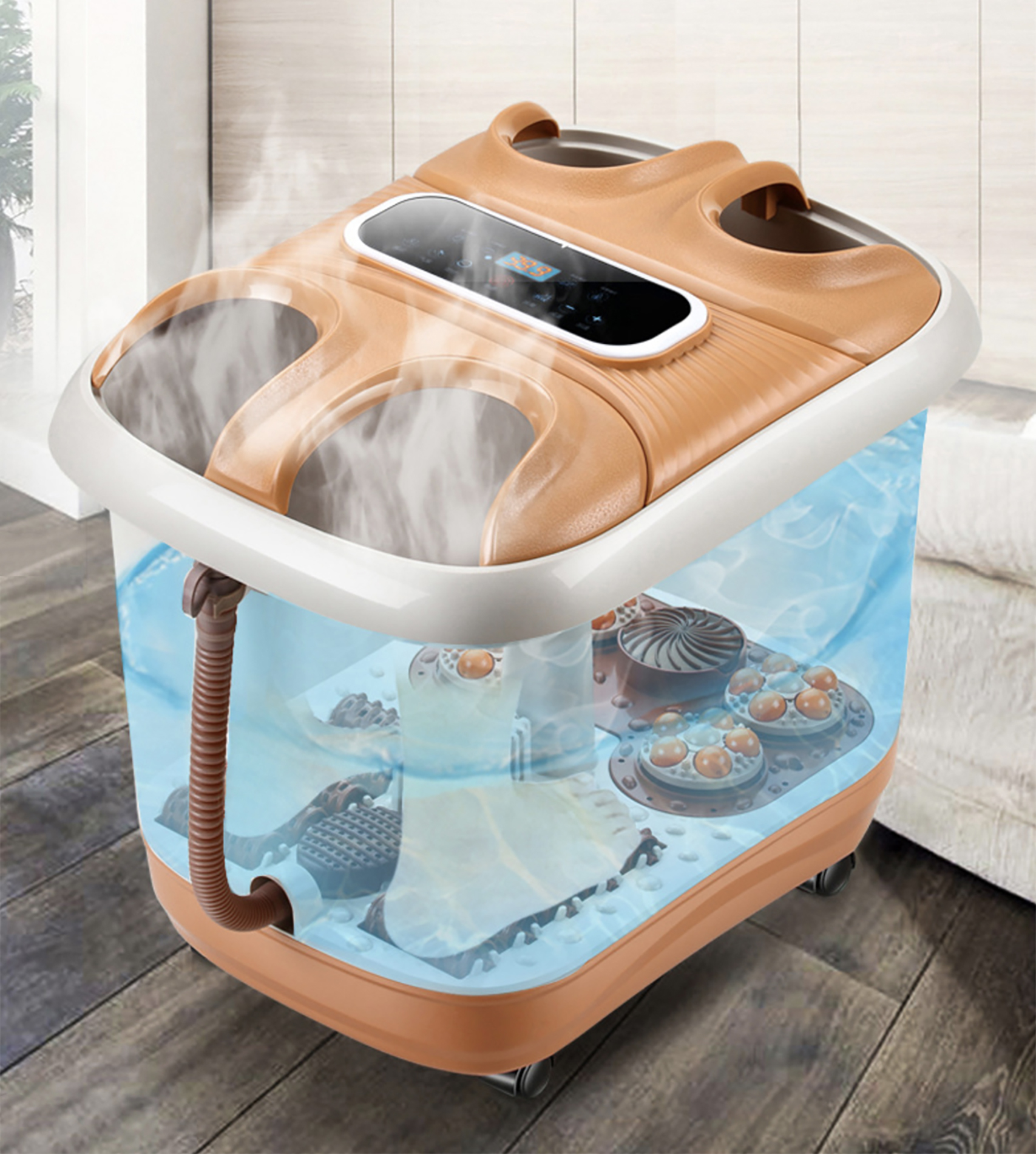 Over all shop เครื่องแช่เท้าอัตโนมัติ ด้วยไอน้ำพร้อมระบบนวดฝาเท้าไท่จี๋ ลูกกลิ้ง ตีฟองใต้อ่างน้ำ 2 in 1 ราคา 1,980 บาท*ส่งฟรี