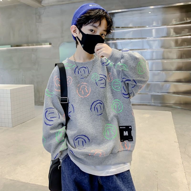 KON632 และฤดูใบไม้ร่วง เด็กการ์ตูนพิมพ์ลำลองด้านบน บิ๊กบอย เสื้อกันหนาวแฟชั่นหลวม เสื้อแขนยาวรอบคอ ราคา 149 บาท*ส่งฟรี