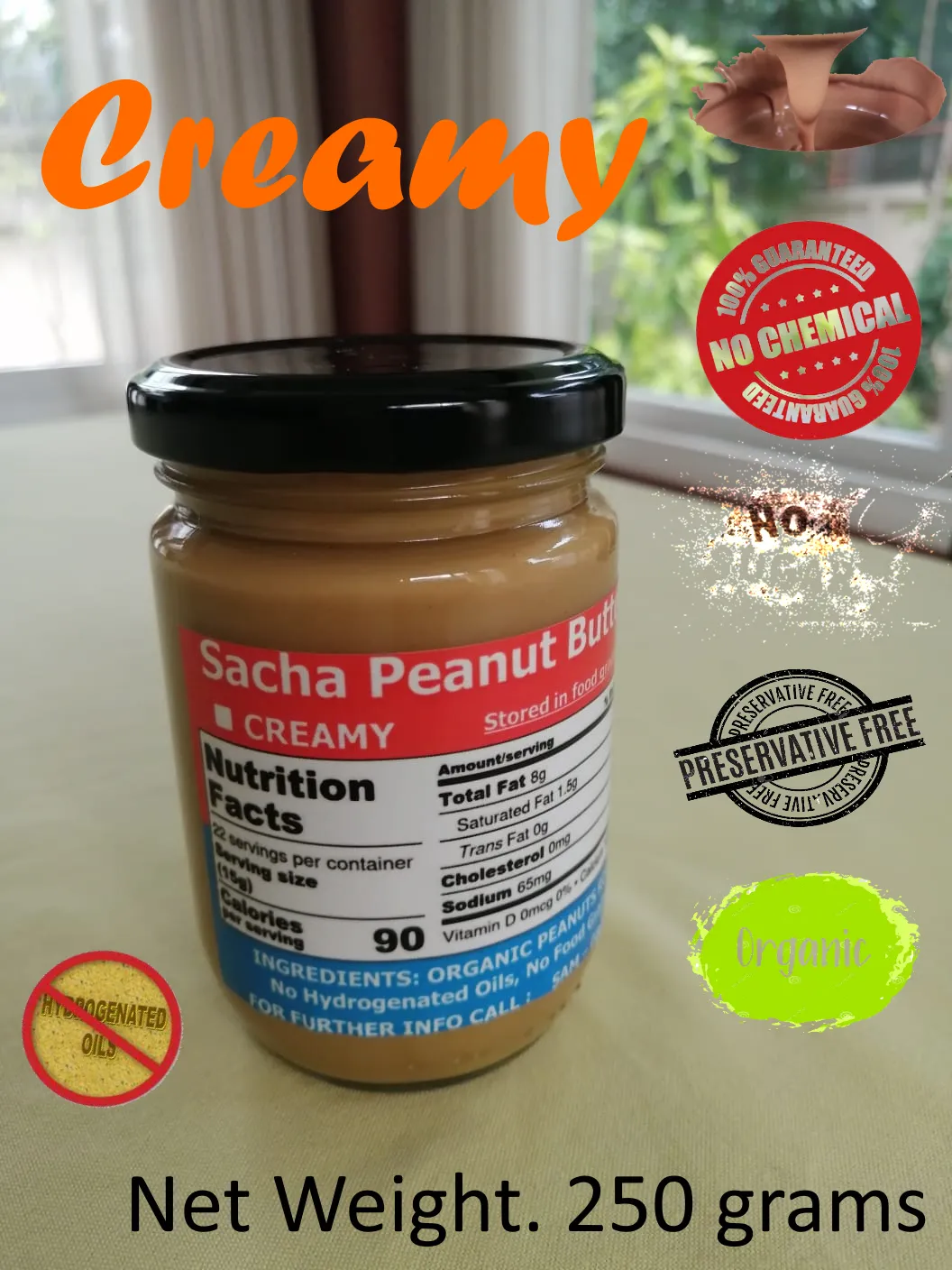 Sacha Peanut Butter (Creamy) All Natural Organic (250 grams) - Free Delivery, ซาช่า-เนยถั่ว (ส่งฟรี)