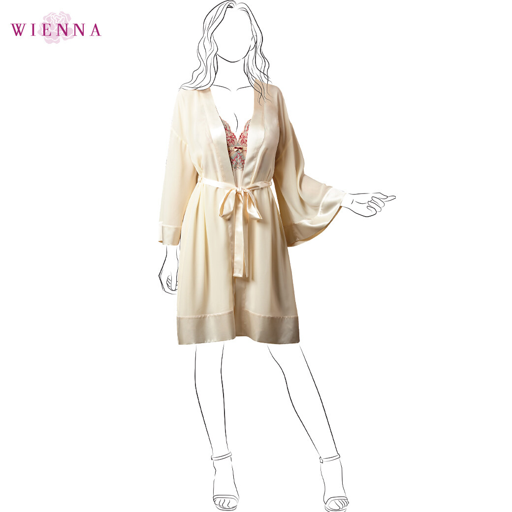 Wienna DN70311 ชุดนอน เวียนนา Sleepwear ชุดนอน Robe Luxury  เสื้อคลุม แขนยาว ผ้าซีฟอง ไซซ์ F สีเขียวอ่อน , เหลืองอ่อน