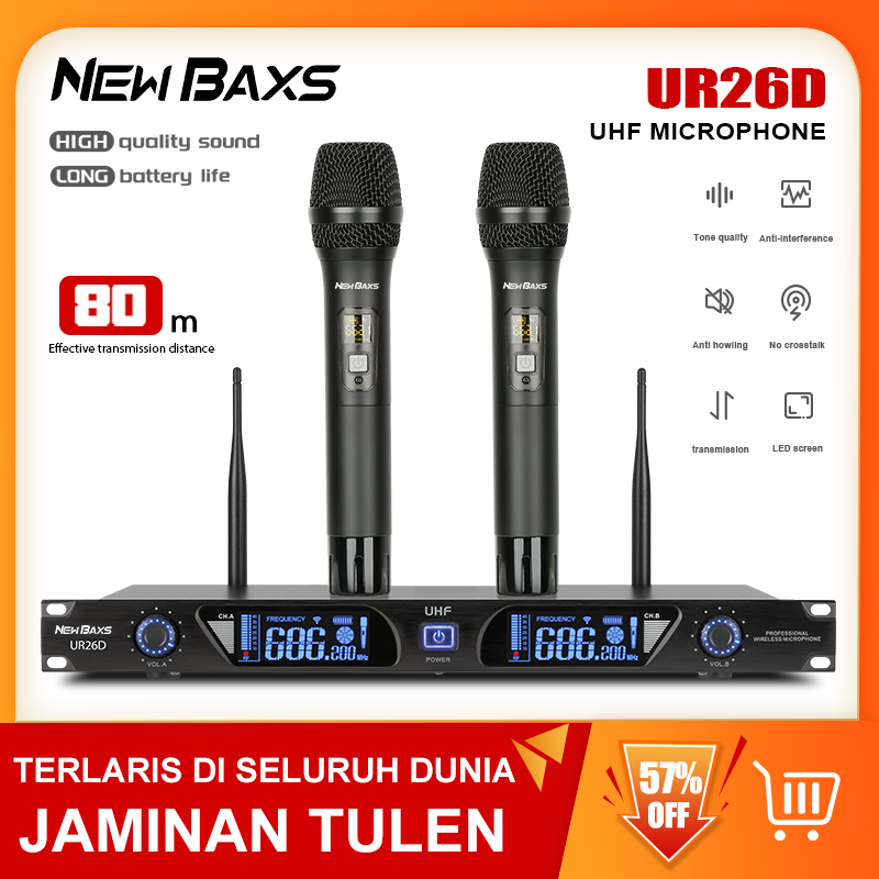NewBaxs Ur26d wireless microphone 1 to 2 UHF FM receiving distance 80m-150m family compatible /ktv/ singing outdoor microphone ราคา 1,459 บาท*ส่งฟรี