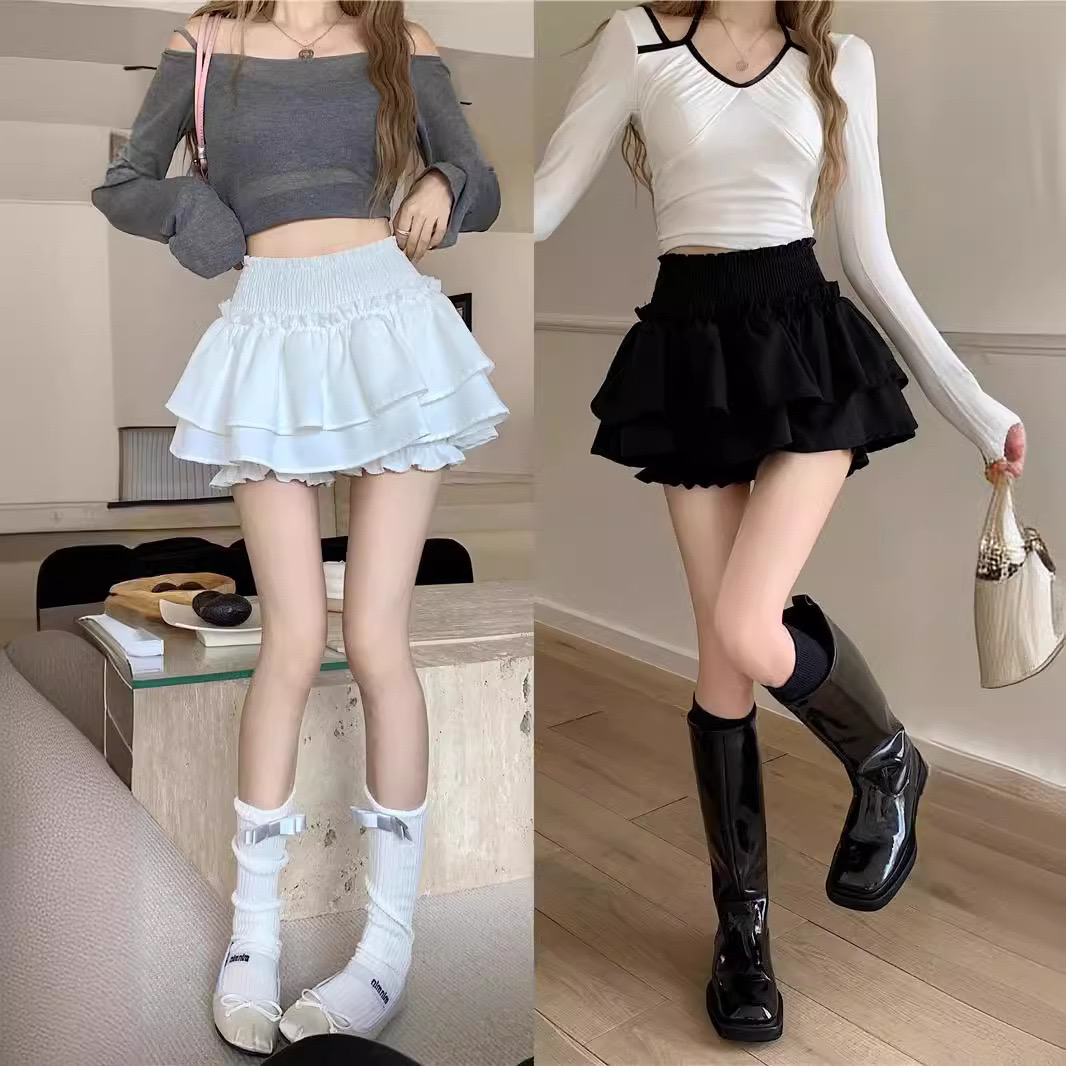 PX กระโปรง 2 ชั้น กระโปรงกางเกง 2 ชั้น กระโปรงสั้นผู้หญิง สไตล์เกาหลี เอวสูง เอวยางยืด มีซับในกางเกง สีดำ สีขาว Skirt Lady ราคา 135 บาท*ส่งฟรี