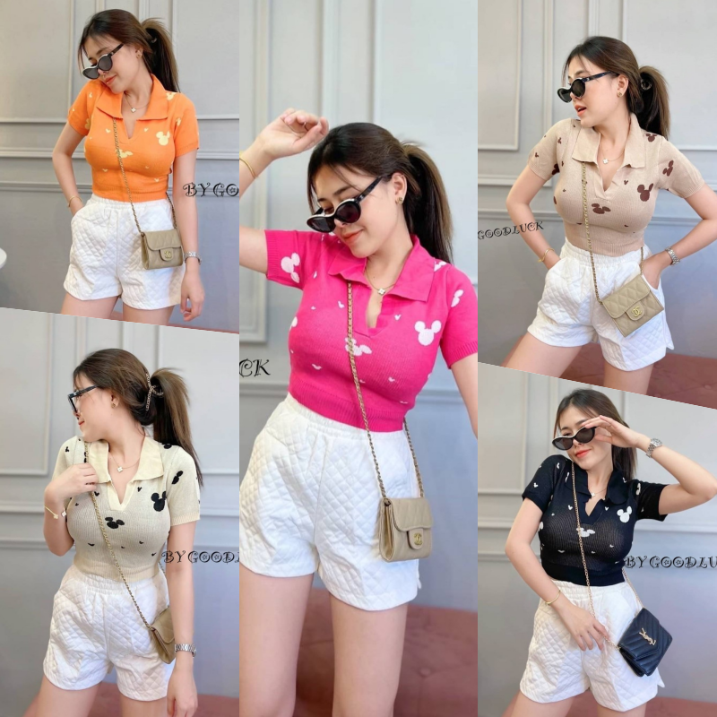 🌈SpinnyHouse🌈 เสื้อคอปก ทรงครอปโปโลคอปก  ทรงแขนค้างคาวเบาทรง  รุ่น หัวหน้า B-027-3-B - ยี่ห้อ SpinnyHouse ราคา 167 บาท*ส่งฟรี